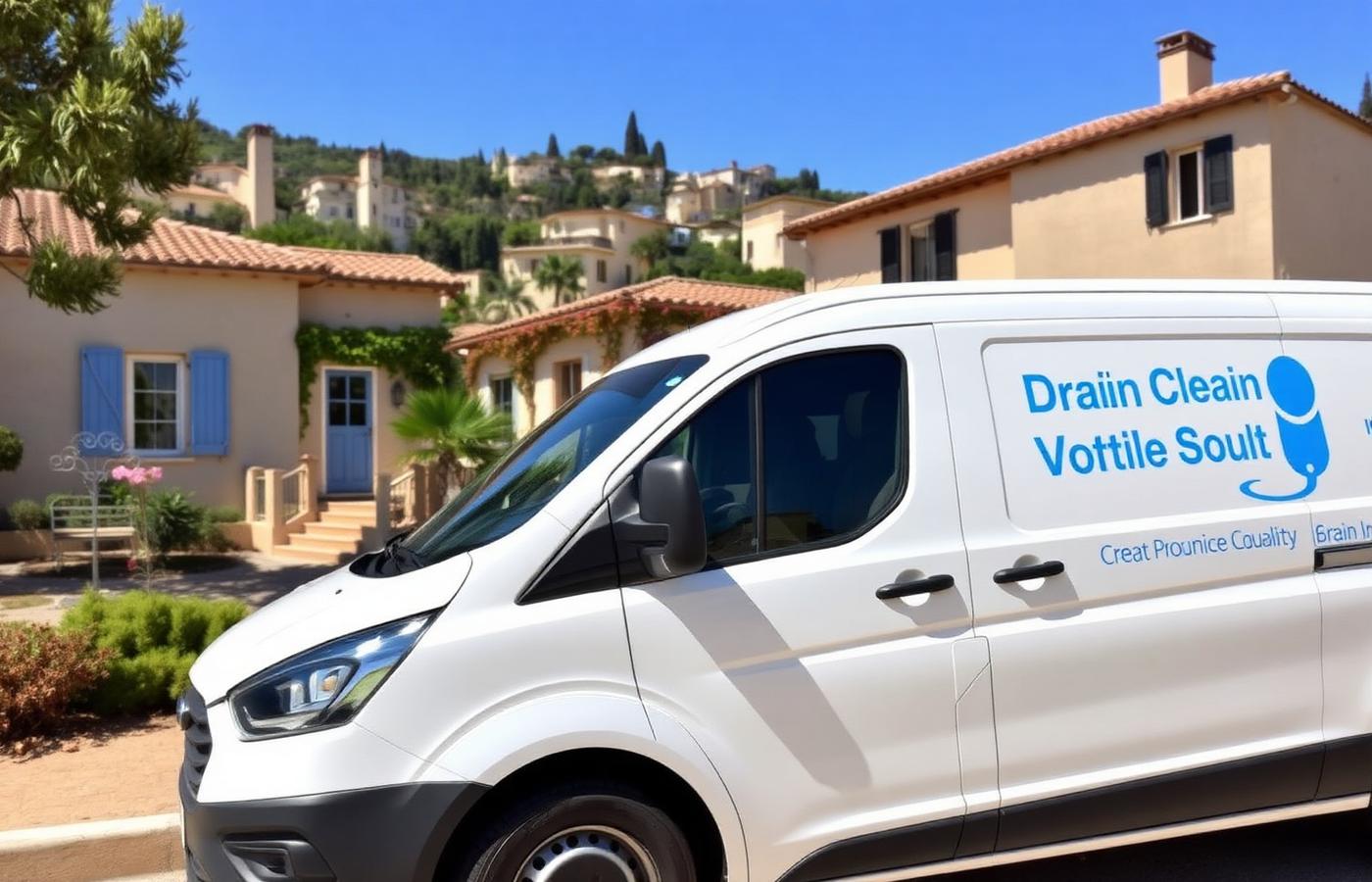 Camion d'intervention devant une maison du sud de la France